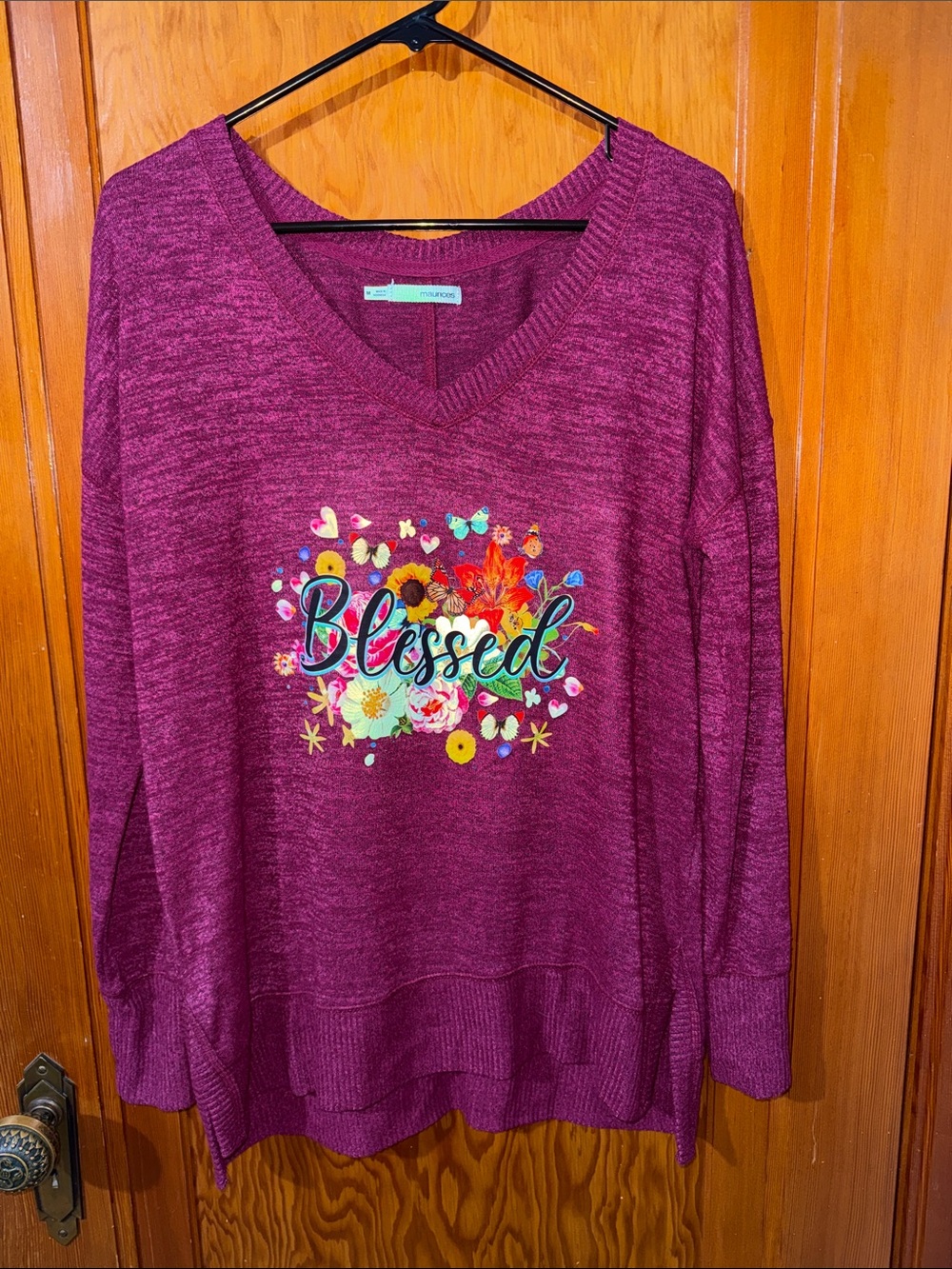 Maurices Raspberry V-Neck 'Blessed' Pullover Sweatshirt